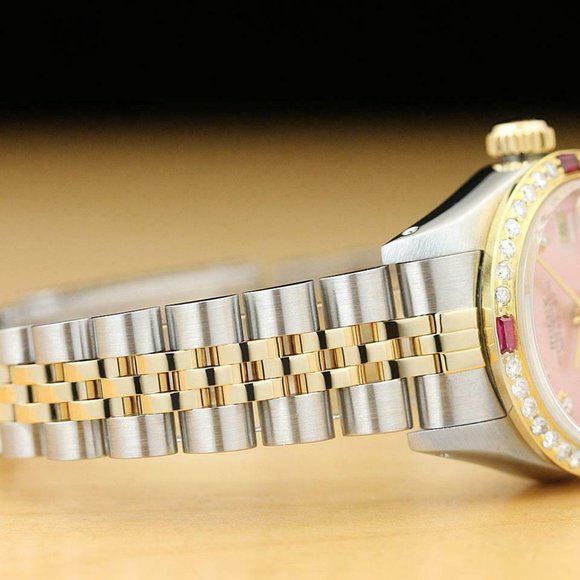 Sale! Rolex Ruby Diamond Gold Date Ladies Watch